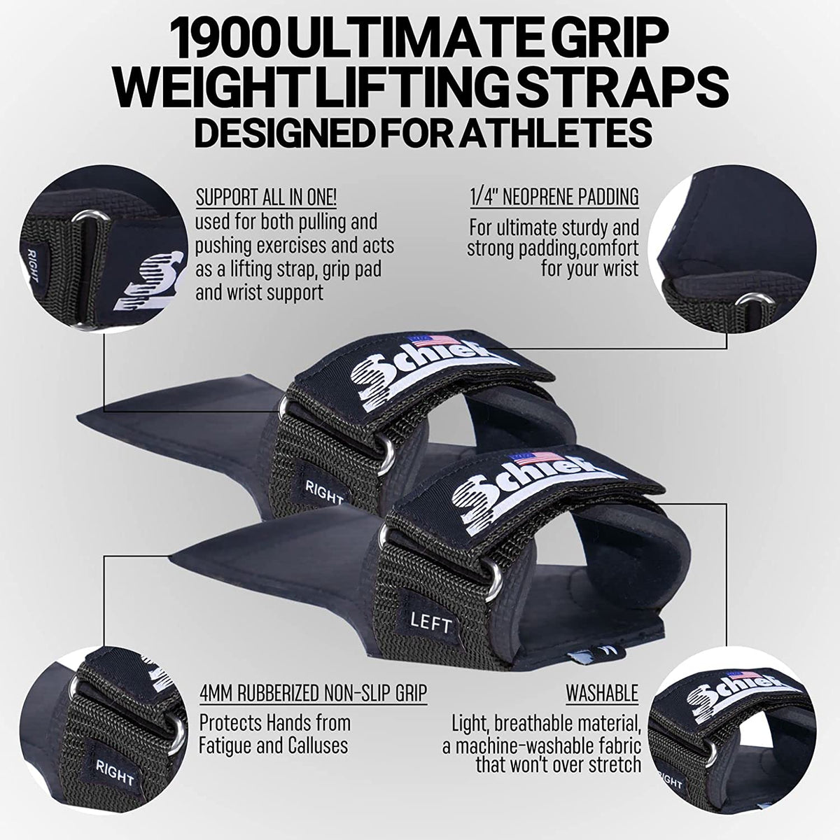 Schiek Model 1900UG Neoprene Grips Weight Lifting Ultimate Grip Straps –  HomeGymBodybuilding, E-biz Enterprises LLC
