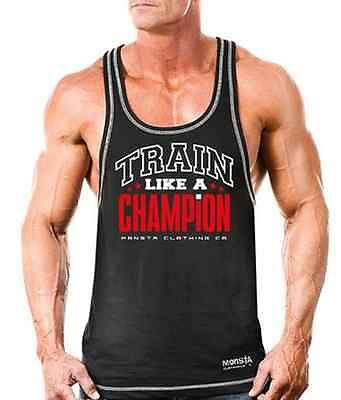 NEW Mens Workout MONSTA Bodybuilding Wear TRAIN Racerback Tank Top Gym Clothing