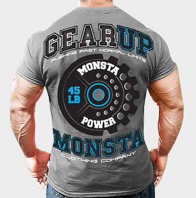 NEW Mens Workout MONSTA Bodybuilding Gym Clothing Gear Up Graphic T Shirt