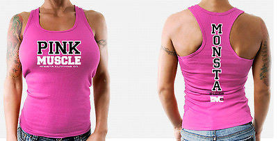 NEW Womens Workout MONSTA Bodybuilding Gym Wear Racerback Pink Muscle Tank Top